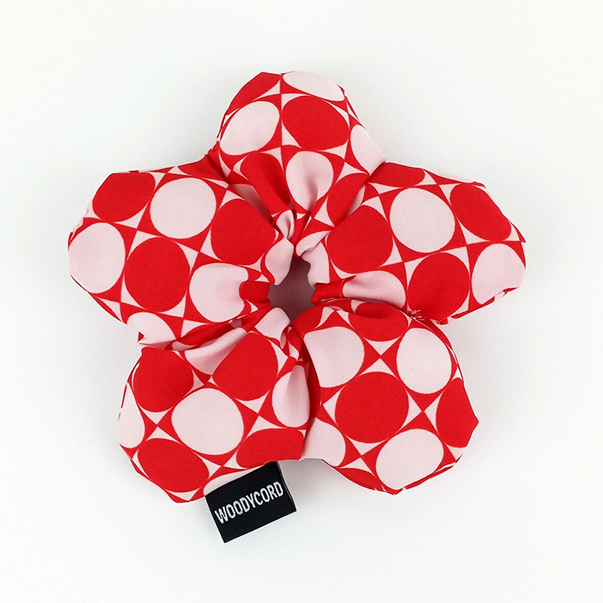 WoodyCord El Yapımı Kırmızı Beyaz Puantiyeli Pofuduk Scrunchie Toka - Eğlenceli ve Hacimli