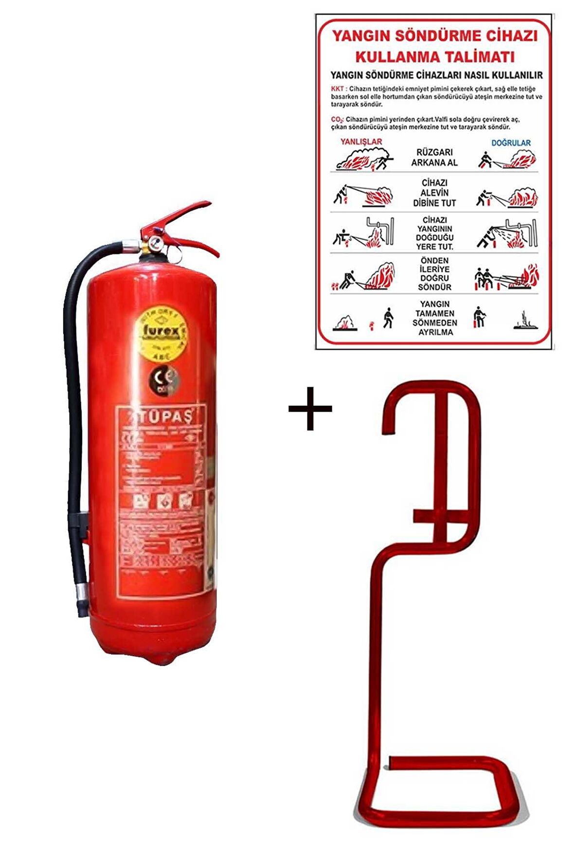 6KG TÜPAŞ YANGIN TÜPÜ,YANGIN TÜPÜ KULLANIM TALİMATI VE KARE SEHPA 3LÜ SET