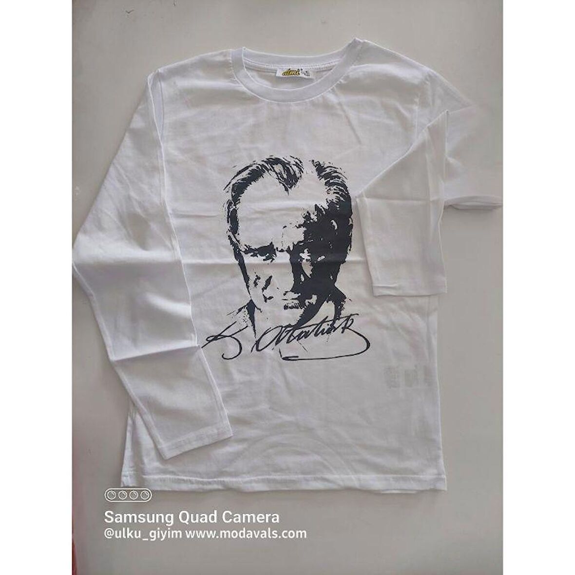 MODAVALS 23 NİSAN 19 MAYIS 29 EKİM 10 KASIM OKUL GÖSTERİ UNISEX ÇOCUK ATATÜRK & İMZA BASKILI UZUN KOL BADİ - BEYAZ