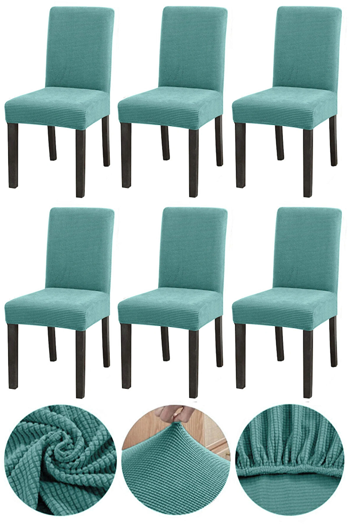 Bambu Nano Kumaş Likralı Yıkanabilir 6'lı Sandalye Kılıfı Lastikli Sandalye Örtüsü (6ADET) - MİNT 