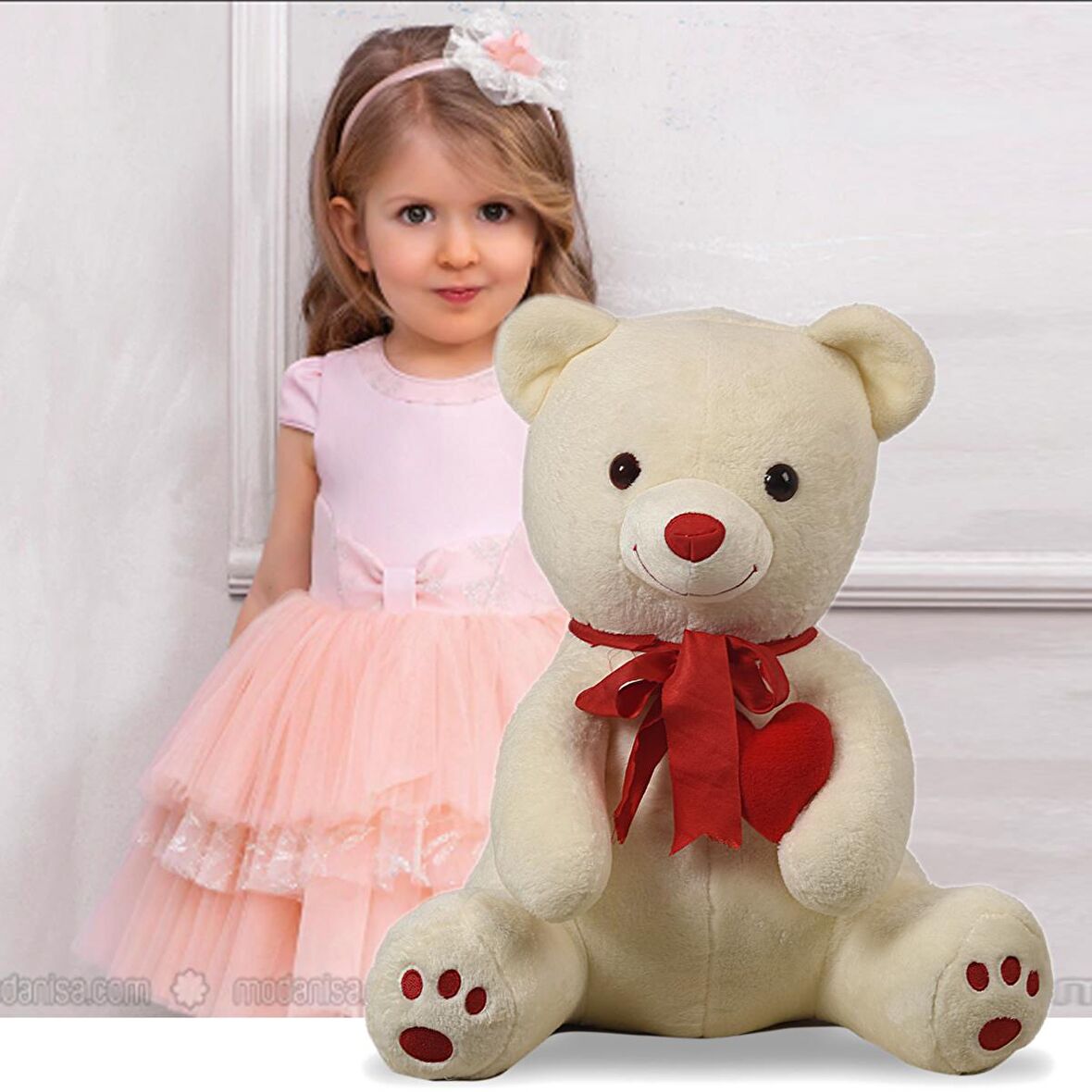 80 cm Kalp Tutan, Oturan Sevimli Peluş Ayı - Sevgiliye Özel HEDİYE