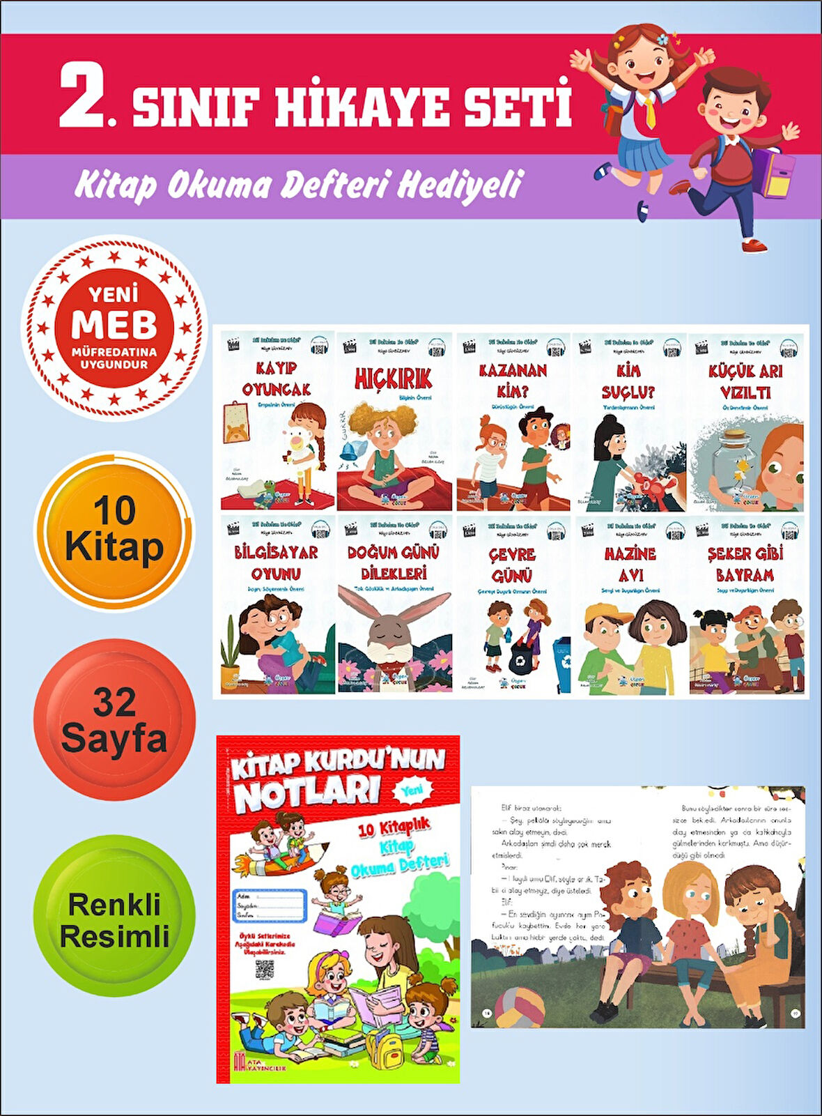 2.Sınıflar İçin Okumayı Sevdiren 10 lu Hikaye Seti 3 (Kitap Okuma Defteri Hediyeli)
