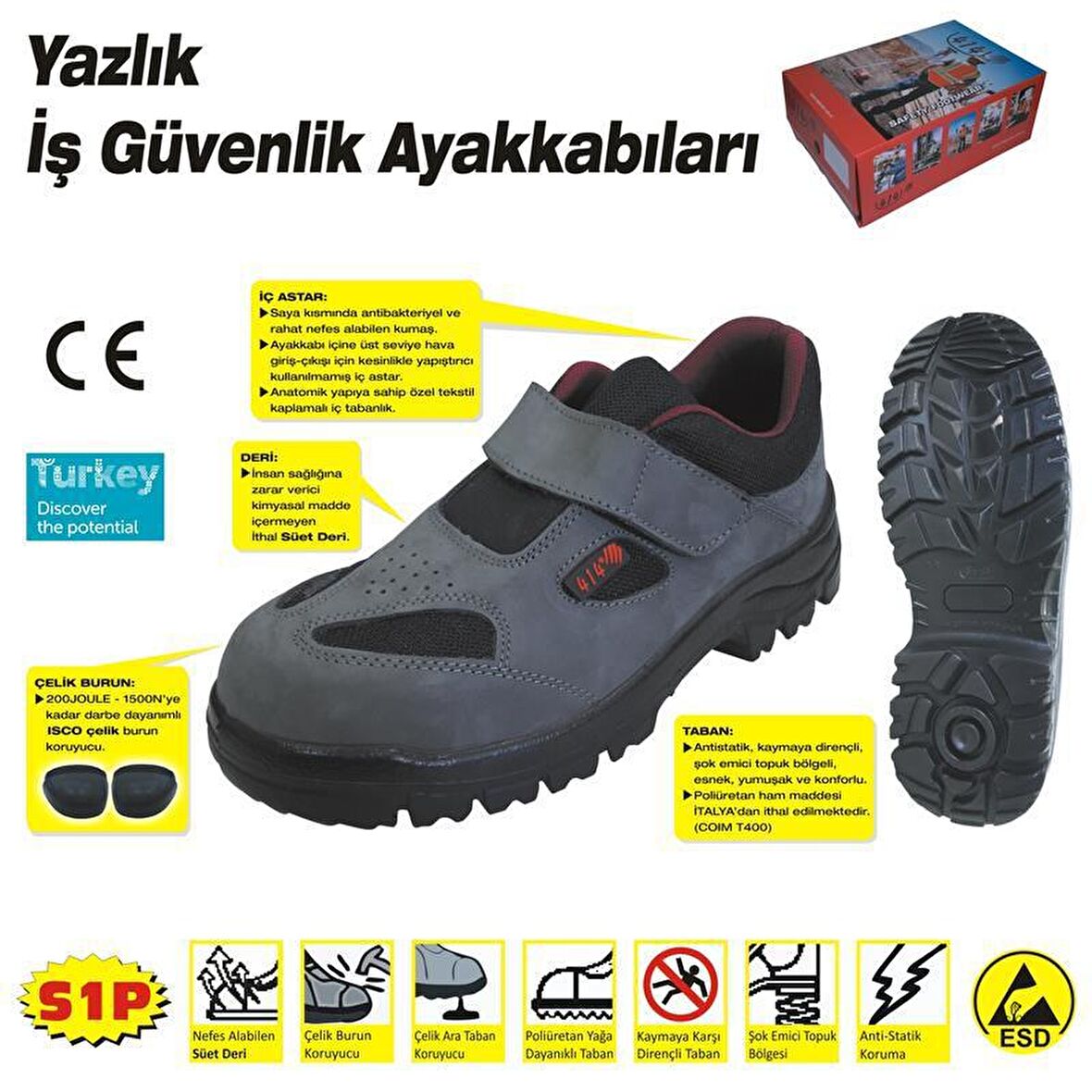 414 YAZLIK S1 45 No Çelik Burunlu Ayakkabı