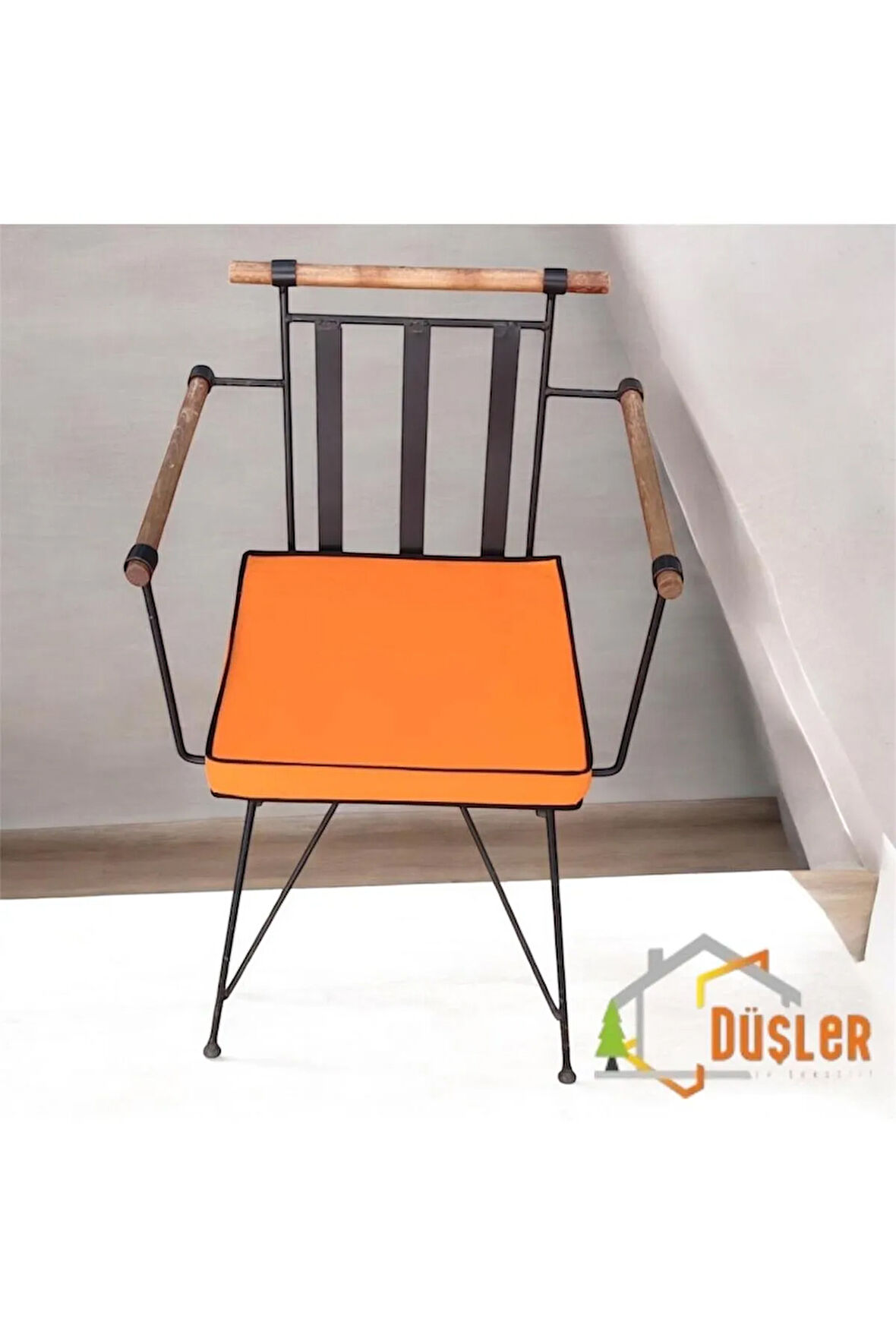 40x40 Turuncu Su ve Leke İtici Fermuarlı Bağcıklı Siyah Biyeli Sandalye Minderi 5 cm