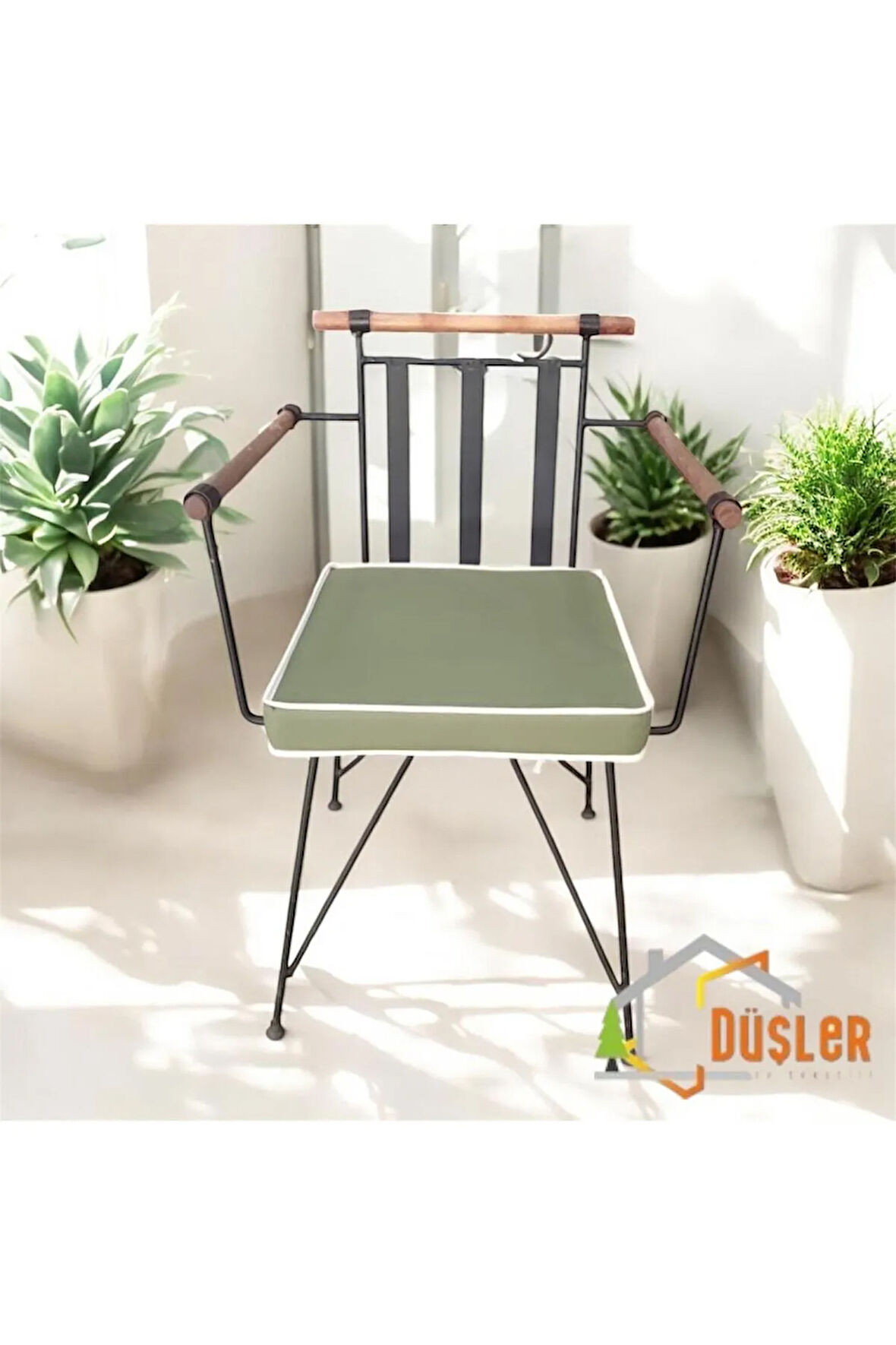 40x40 Yeşil Su ve Leke İtici Fermuarlı Bağcıklı Krem Biyeli Sandalye Minderi 5 cm