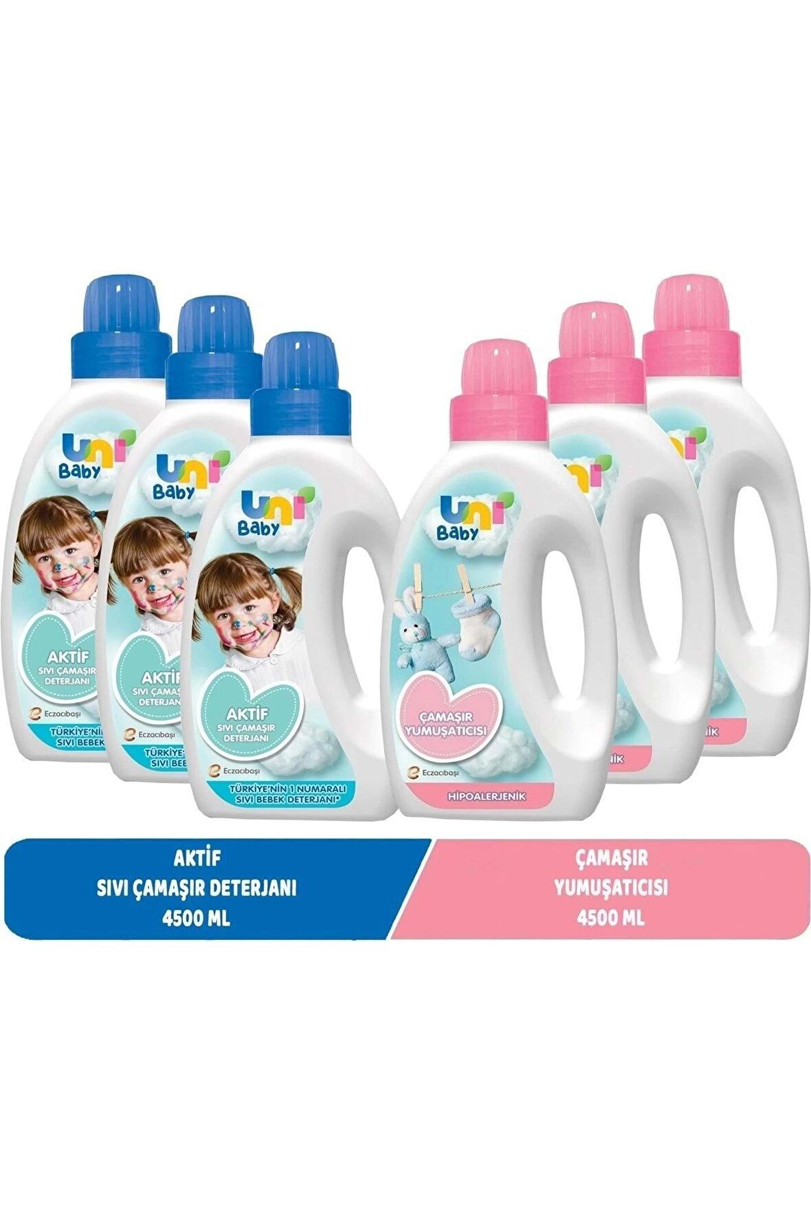 Unibaby Sıvı Çamaşır Deterjanı 1500ml Aktif(mavi) + 1500ml Çamaşır Yumuşatıcı (pembe) Paket 3lü