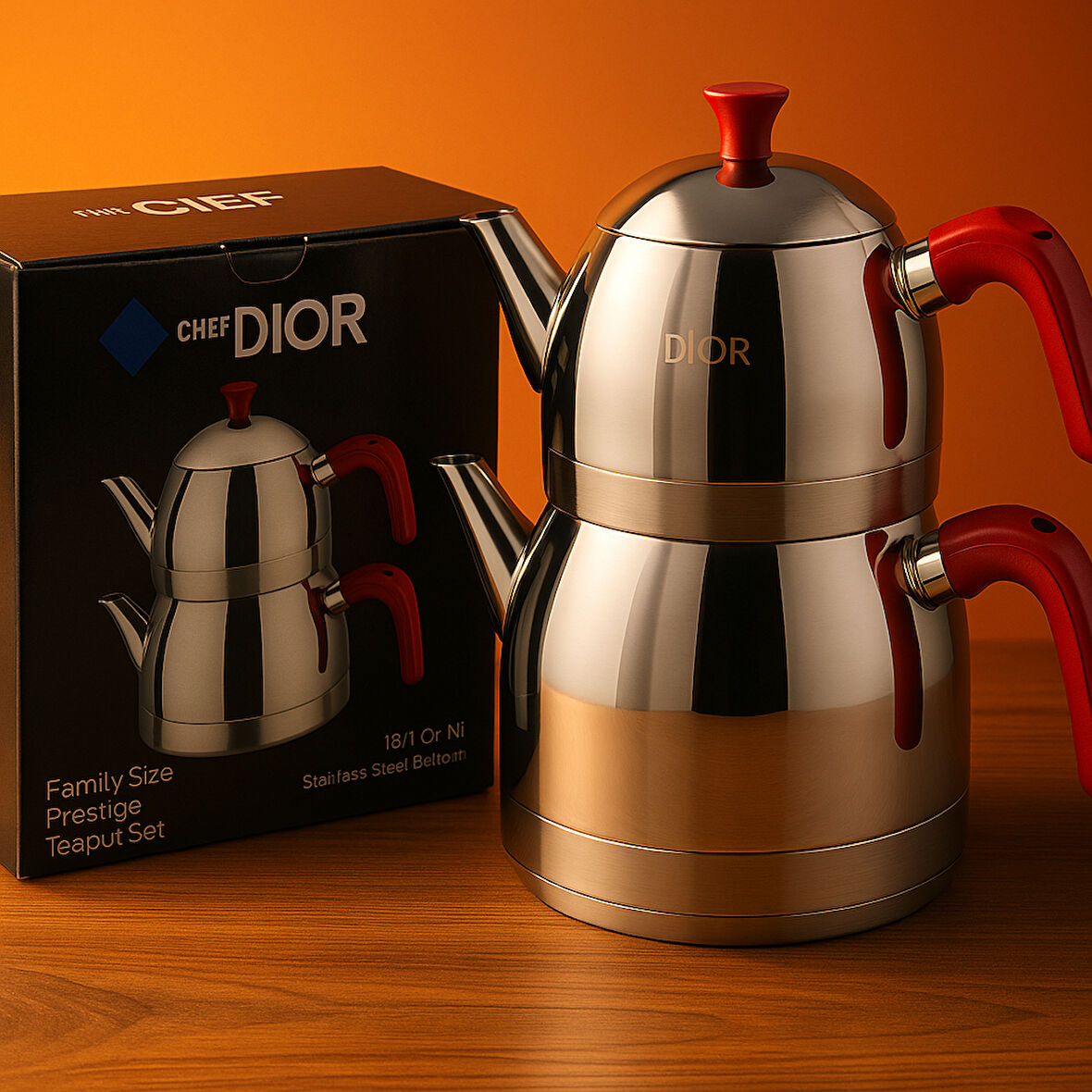 Chef Dior Prestij Serisi Aile Boy Çaydanlık - 18/10 Paslanmaz Çelik, Ergonomik Kulplu