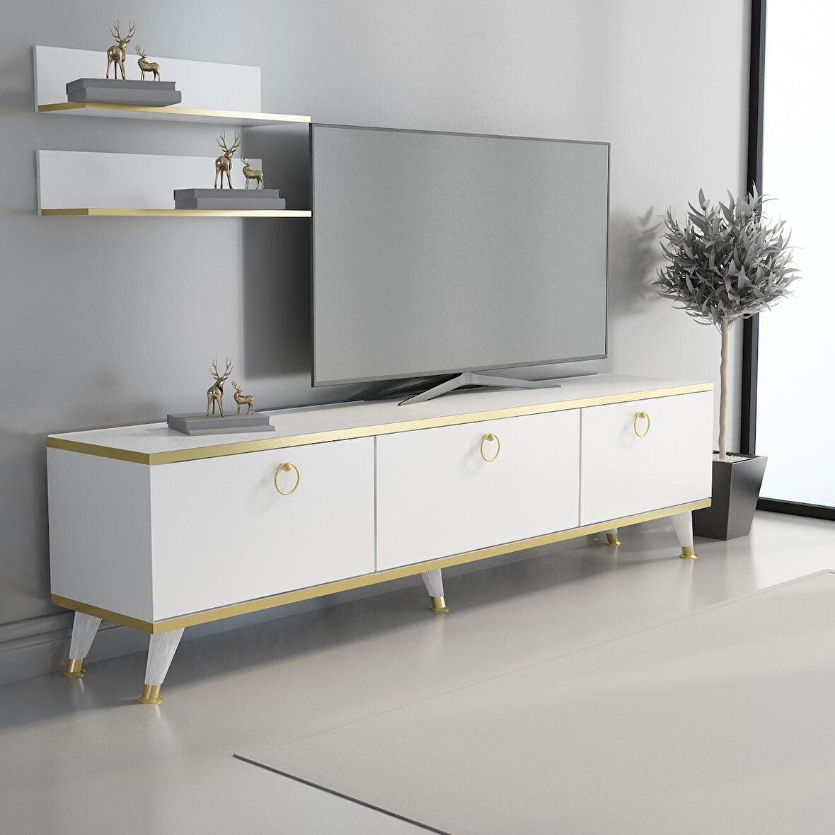 MOBİLYA GEZEGENİ Beyaz Altın Elite Gold Tv Ünitesi 180 cm Z2003