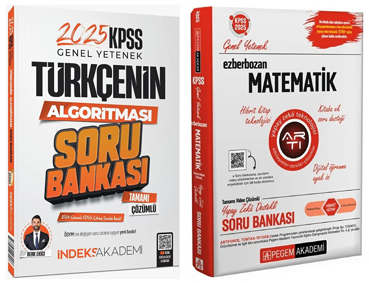 Pegem + İndeks 2025 KPSS Matematik+Türkçe Ezberbozan Soru Bankası 2 li Set Pegem + İndeks Akademi