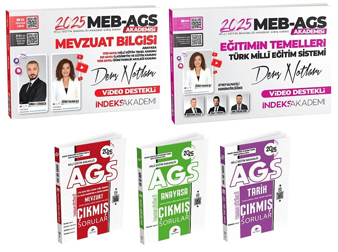 İndeks + Dizgi 2025 MEB-AGS Eğitimin Temelleri + Mevzuat Bilgisi Ders + Tarih + Anayasa Çıkmış 5 li
