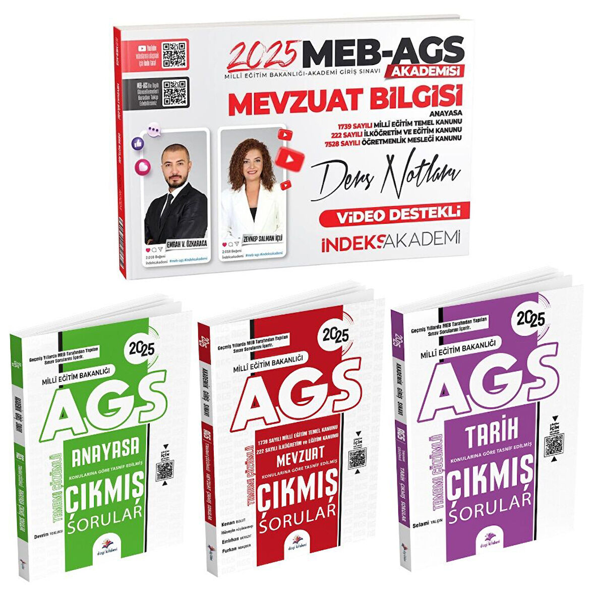 İndeks + Dizgi 2025 MEB-AGS Mevzuat Bilgisi Ders Notları + Tarih + Anayasa Çıkmış Sorular 4 lü Set