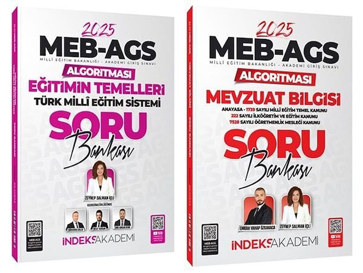 İndeks Akademi 2025 MEB-AGS Algoritması Eğitimin Temelleri + Mevzuat Bilgisi Soru Bankası 2 li Set