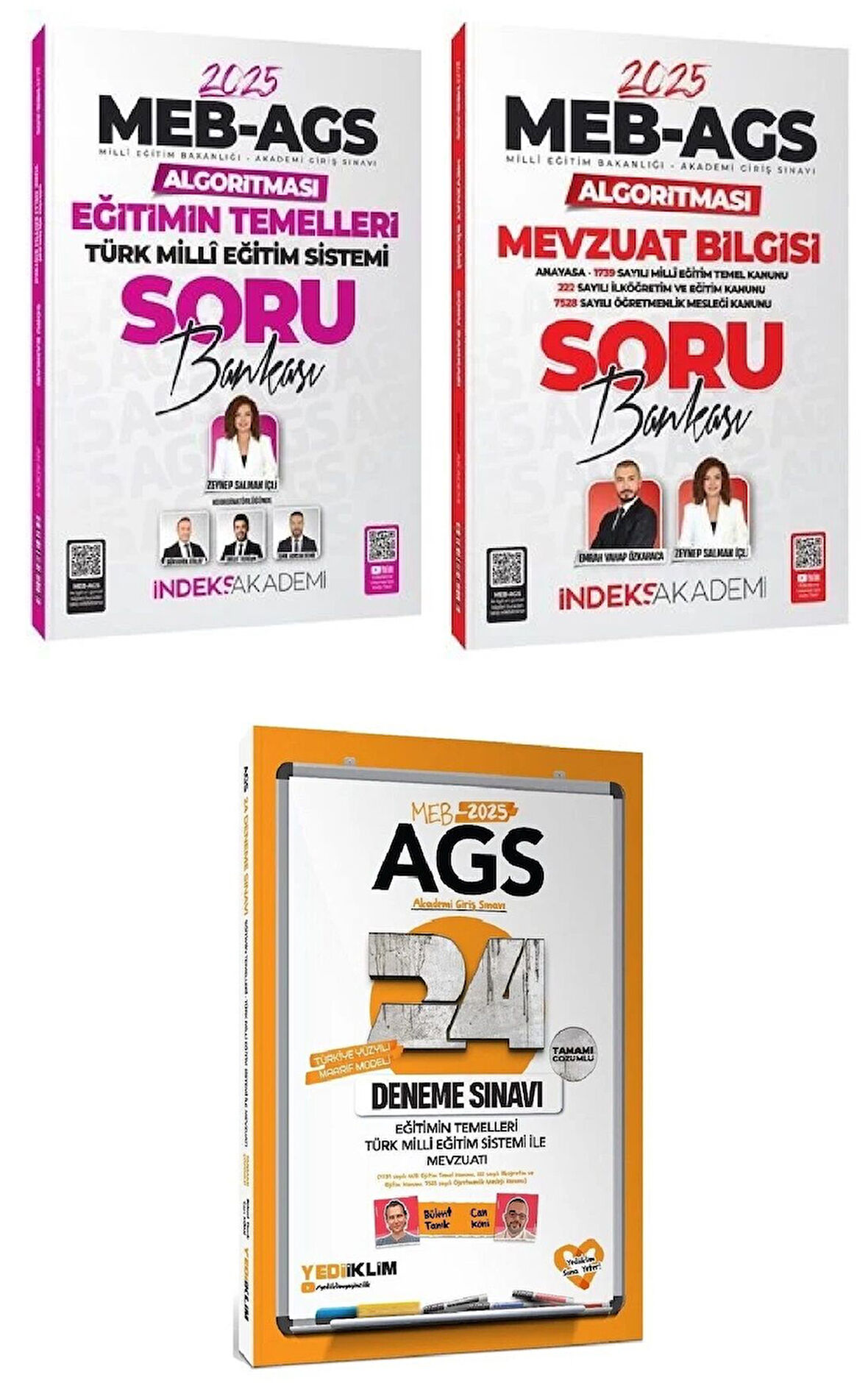 Yediiklim + İndeks 2025 MEB-AGS Eğitimin Temelleri + Mevzuat Bilgisi Soru + 24 Deneme 3 lü Set