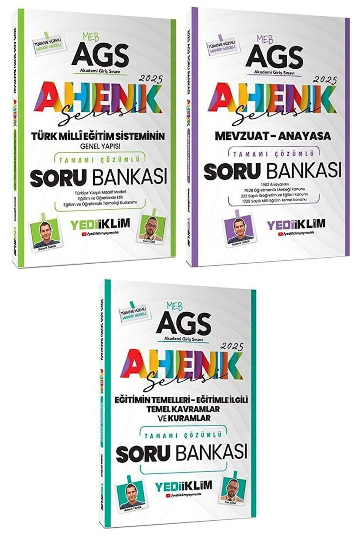 Yediiklim 2025 MEB-AGS Eğitimin Temelleri + Türk Milli Eğitim + Mevzuat-Anayasa Soru Ahenk 3 lü Set Yediiklim