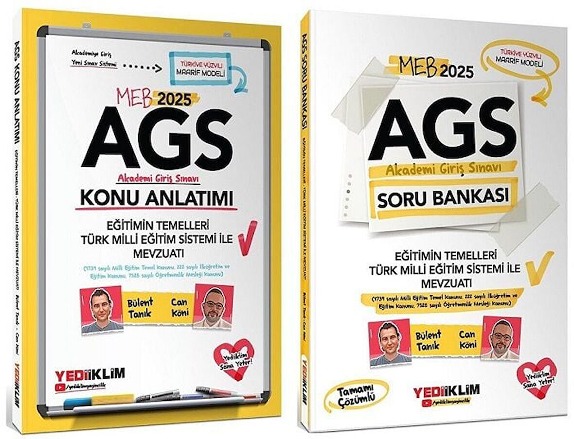 Yediiklim 2025 MEB-AGS Eğitimin Temelleri ve Türk Milli Eğitim Sistemi, Mevzuatı Konu Anlatımı + Soru Bankası 2 li Set