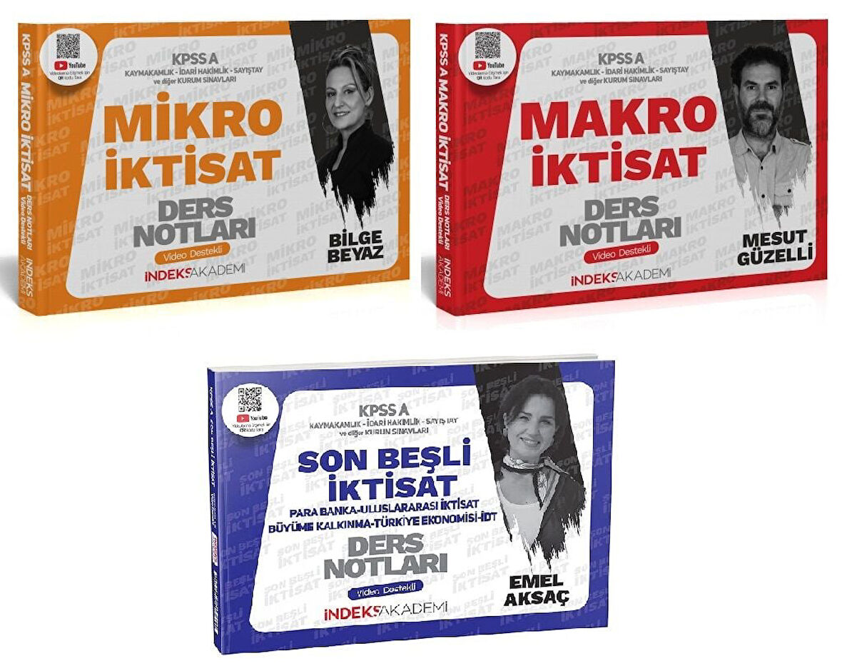 İndeks Akademi 2025 KPSS A Grubu Mikro + Makro + İktisat Son Beşli Video Ders Notları 3 lü Set