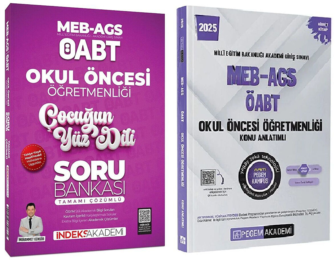 Pegem + İndeks 2025 ÖABT MEB-AGS Okul Öncesi Konu + Çocuğun Yüz Dili Soru Bankası 2 li Set - Muhammet Güngör Pegem + İndeks Akademi Yayınları