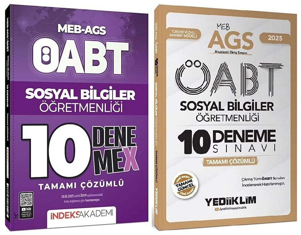 Yediiklim + İndeks 2025 ÖABT MEB-AGS Sosyal Bilgiler Öğretmenliği 10+10 Deneme 2 li Set Yediiklim + İndeks Akademi Yayınları