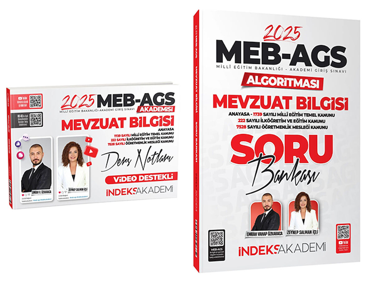 İndeks Akademi 2025 MEB-AGS Akademisi Mevzuat Bilgisi Ders Notları + Soru Bankası 2 li Set