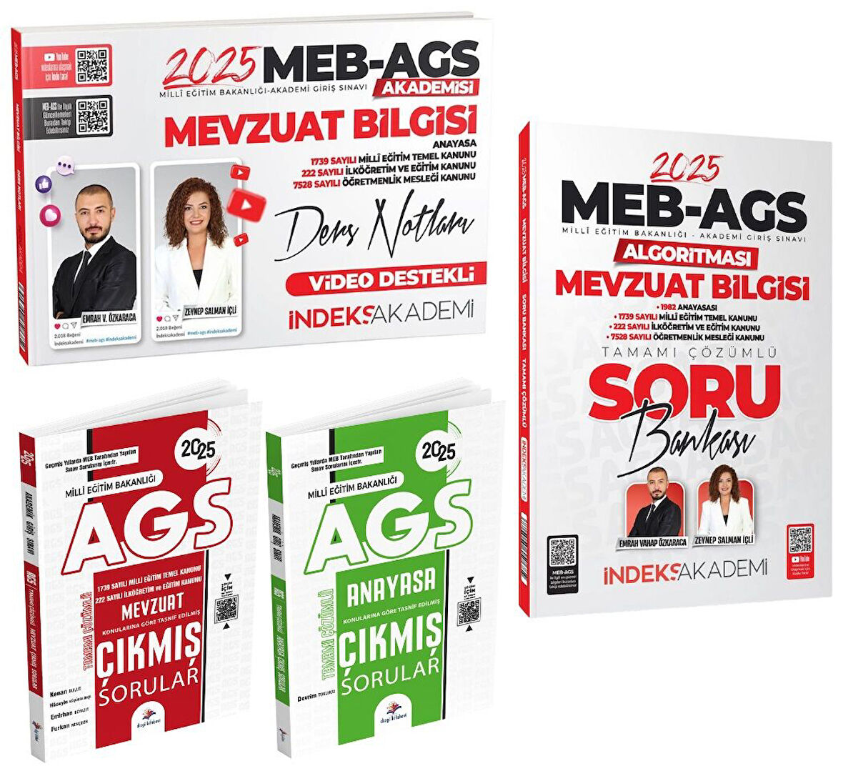 İndeks + Dizgi 2025 MEB-AGS Akademisi Mevzuat + Anayasa Ders Not + Soru + Çıkmış Sorular 4 lü Set