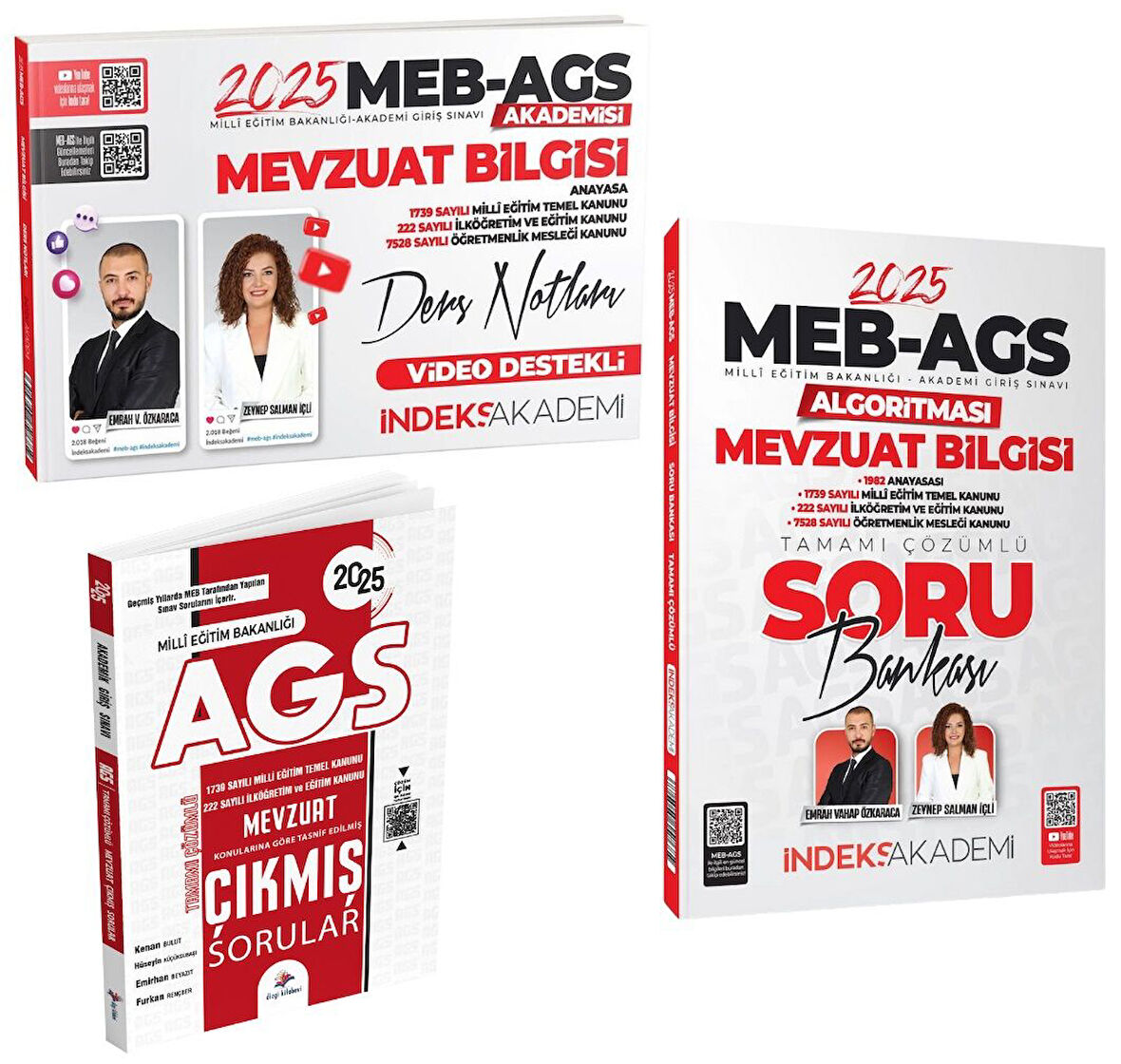 İndeks + Dizgi 2025 MEB-AGS Akademisi Mevzuat Bilgisi Ders Notları + Soru + Çıkmış Sorular 3 lü Set