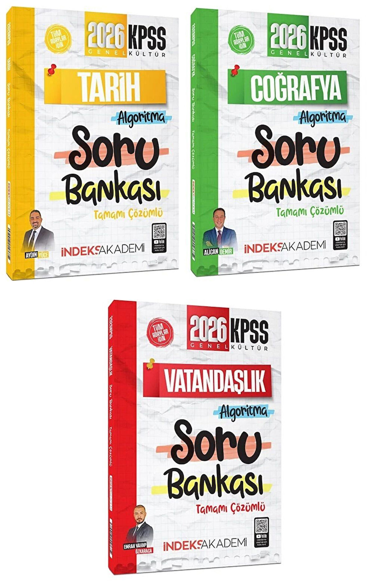 İndeks Akademi 2026 KPSS Tarih + Coğrafya + Vatandaşlık Algoritma Soru Bankası 3 lü Set