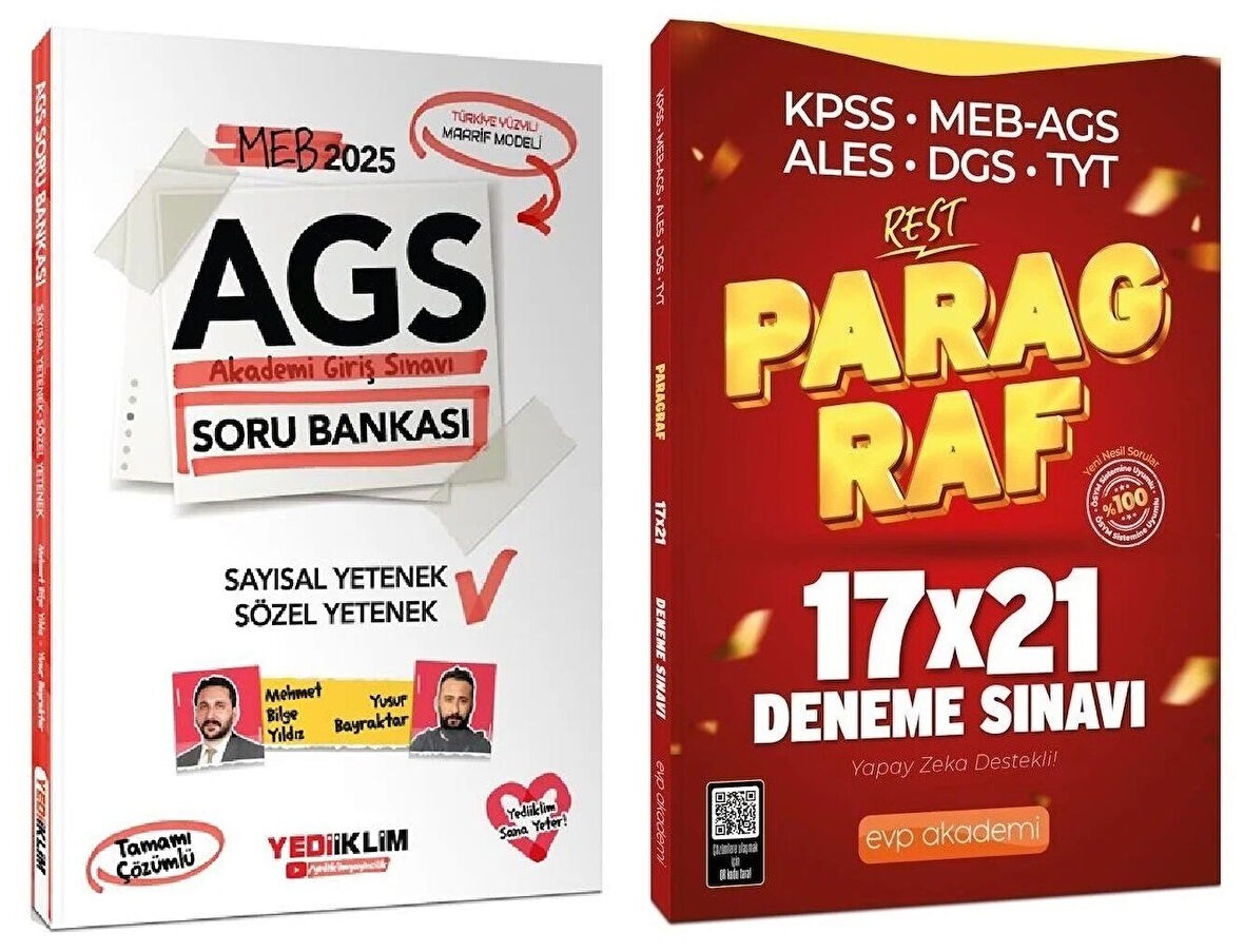 Yediiklim + EVP Akademi 2025 MEB-AGS Sözel-Sayısal Yetenek Soru Bankası + Paragraf 21 Deneme 2 li Set - Mehmet Bilge Yıldız, Yusuf Bayraktar Yediiklim + EVP Akademi Yayınları