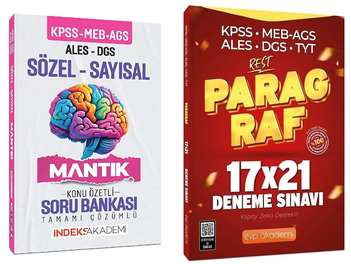 İndeks + EVP Akademi 2025 KPSS MEB-AGS ALES DGS Sözel-Sayısal Mantık Konu Özetli Soru Bankası + Paragraf 21 Deneme 2 li Set İndeks + EVP Akademi Yayıncılık