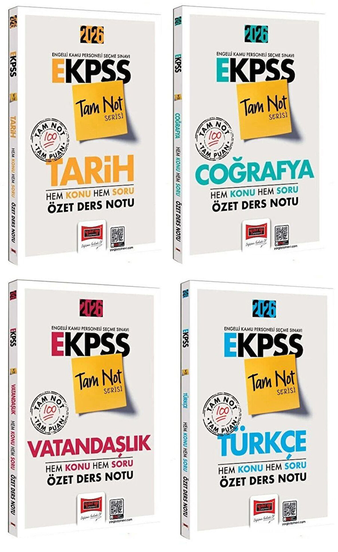 Yargı 2026 EKPSS Tarih + Coğrafya + Vatandaşlık + Türkçe Hem Konu Hem Soru Özet Ders Notu Tam Not Serisi 4 lü Set Yargı Yayınları