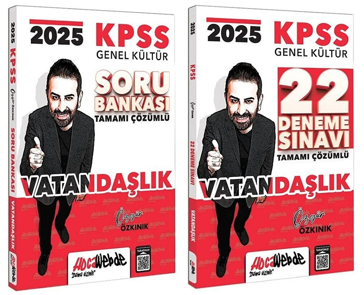 HocaWebde 2025 KPSS Vatandaşlık Soru Bankası + 22 Deneme 2 li Set - Özgür Özkınık HocaWebde Yayınları