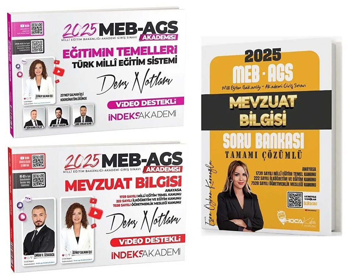 Hoca Kafası + İndeks Akademi 2025 MEB-AGS Eğitimin Temelleri + Mevzuat Bilgisi Ders Notları + Soru Bankası 3 lü Set