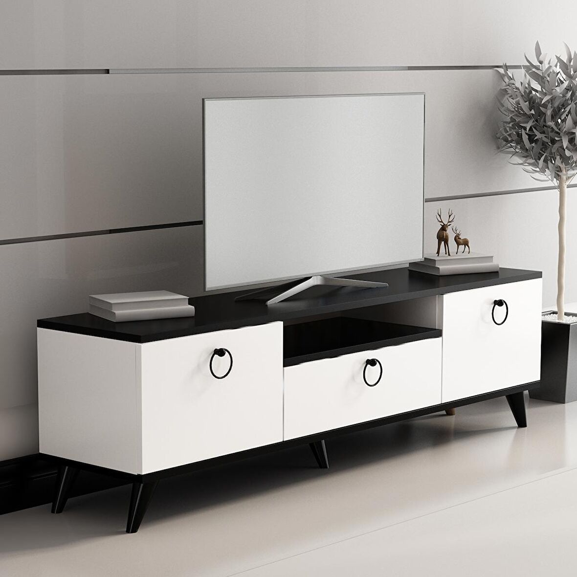  MOBİLYA GEZEGENİ FLOT TV ÜNİTESİ 150 CM SİYAH-Beyaz