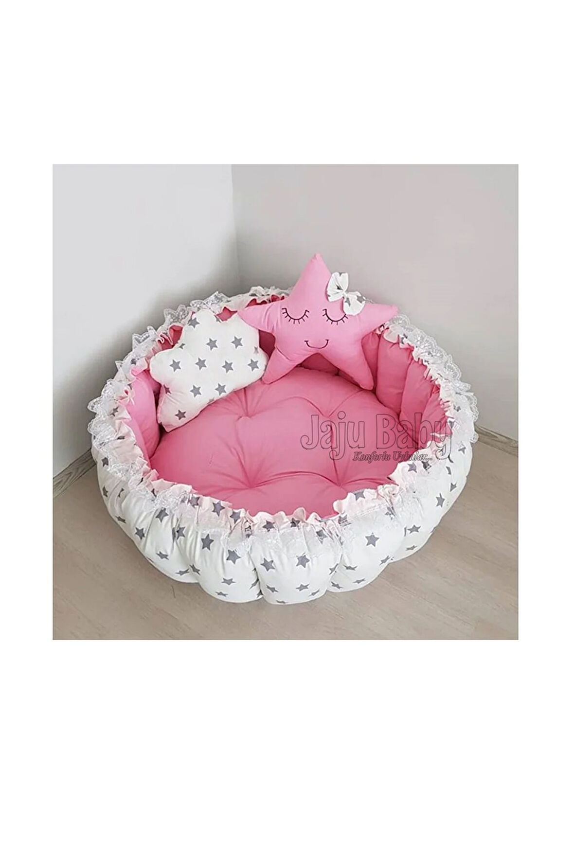 Beyaz Yıldızlı Açılır Kapanır Oyun Minderi Bebek Yuvası