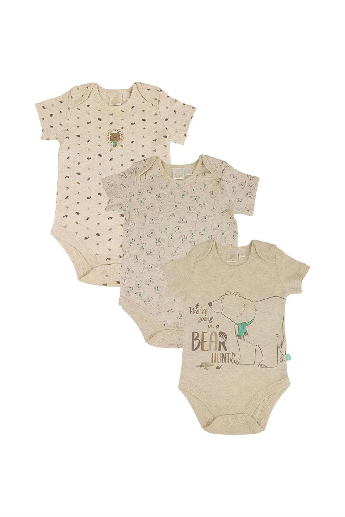 Erkek Bebek Bear Hunt %100 Pamuk 3'lü Bodysuit / Zıbın