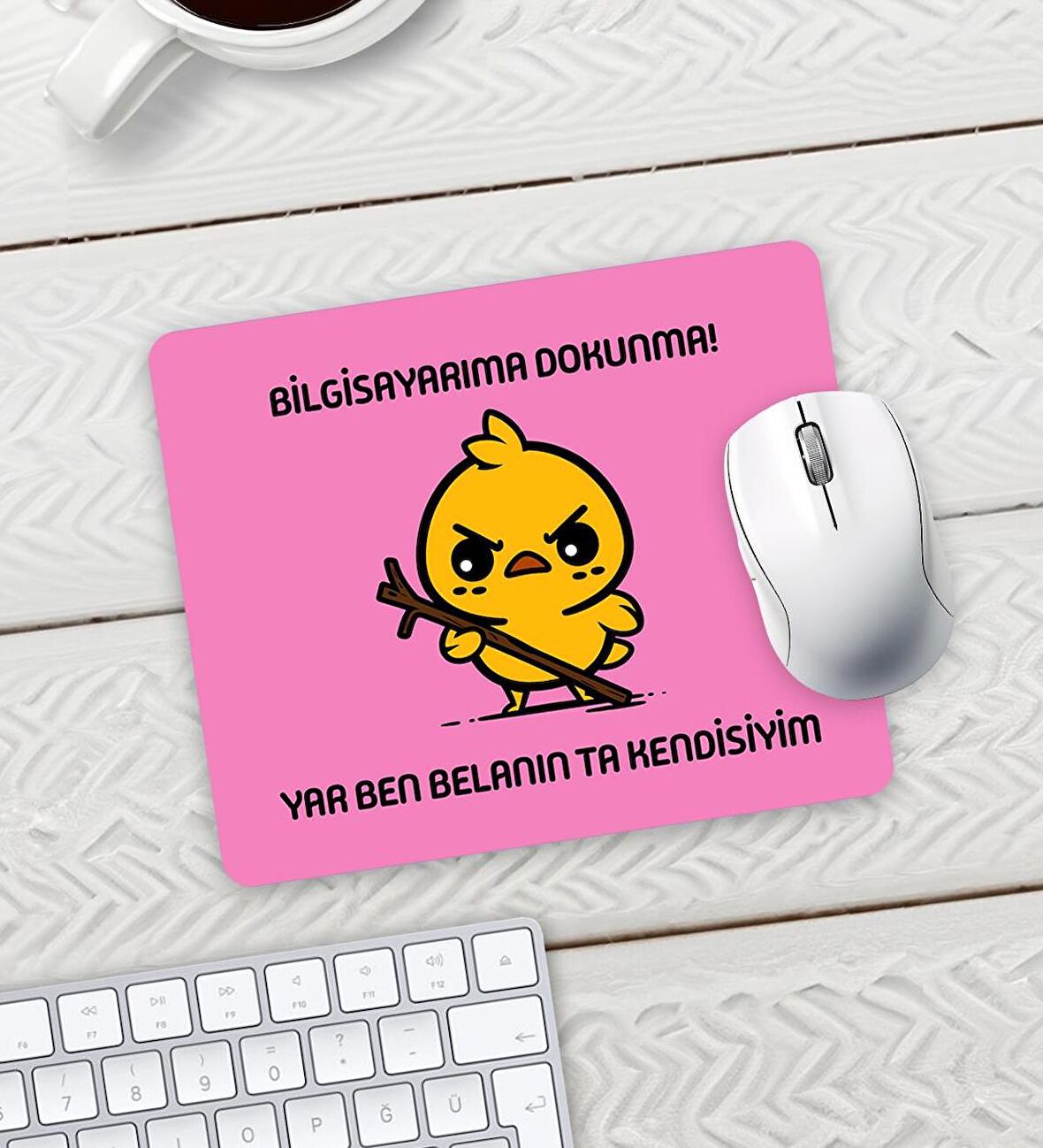 Pembe Renk Belalı Civciv Bilgisayarıma Dokunma Baskılı Mouse Pad 23x19cm Fare Altlığı Kaydırmaz Taban