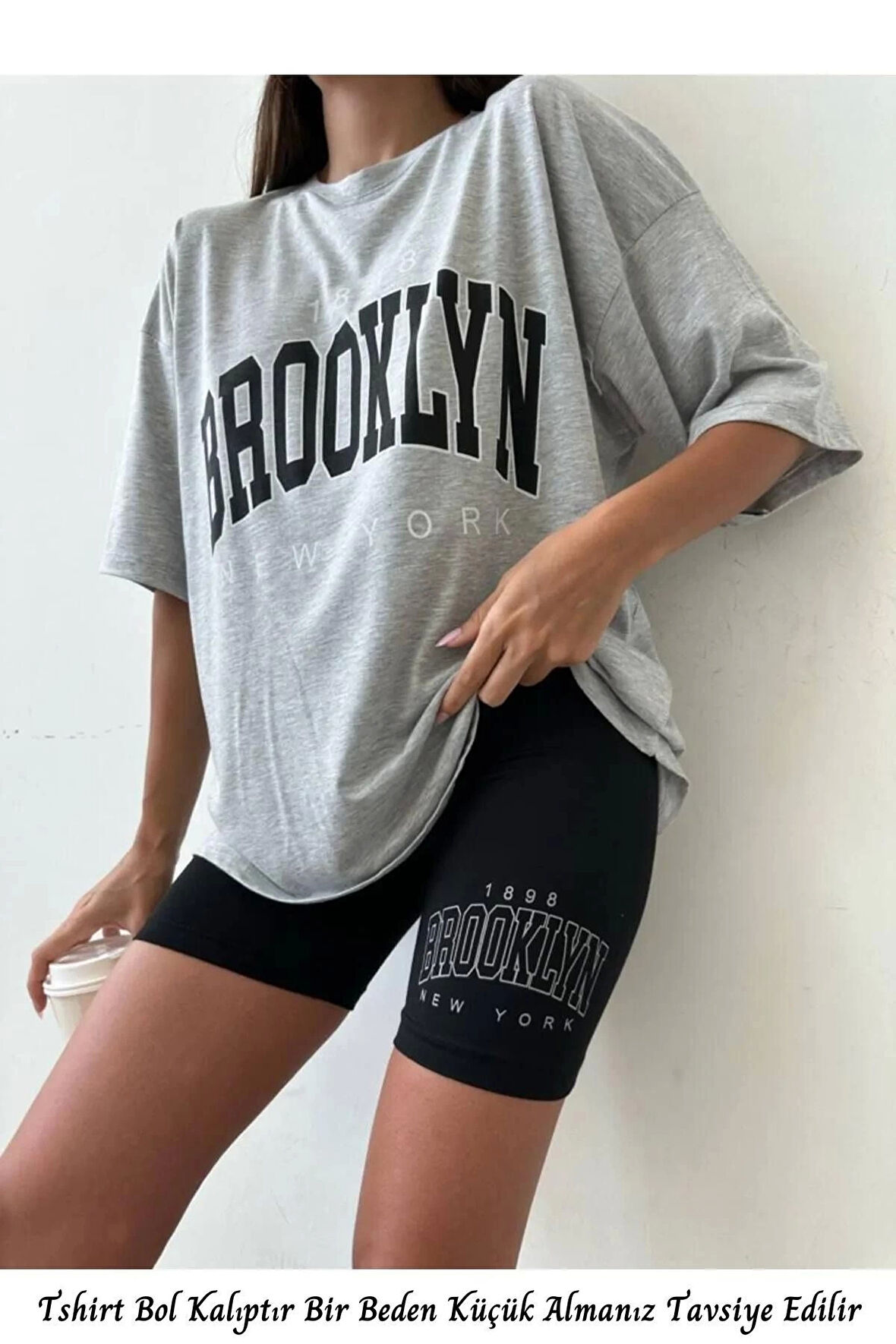 Oversize Brooklyn Tshirt Tayt Şort Takım