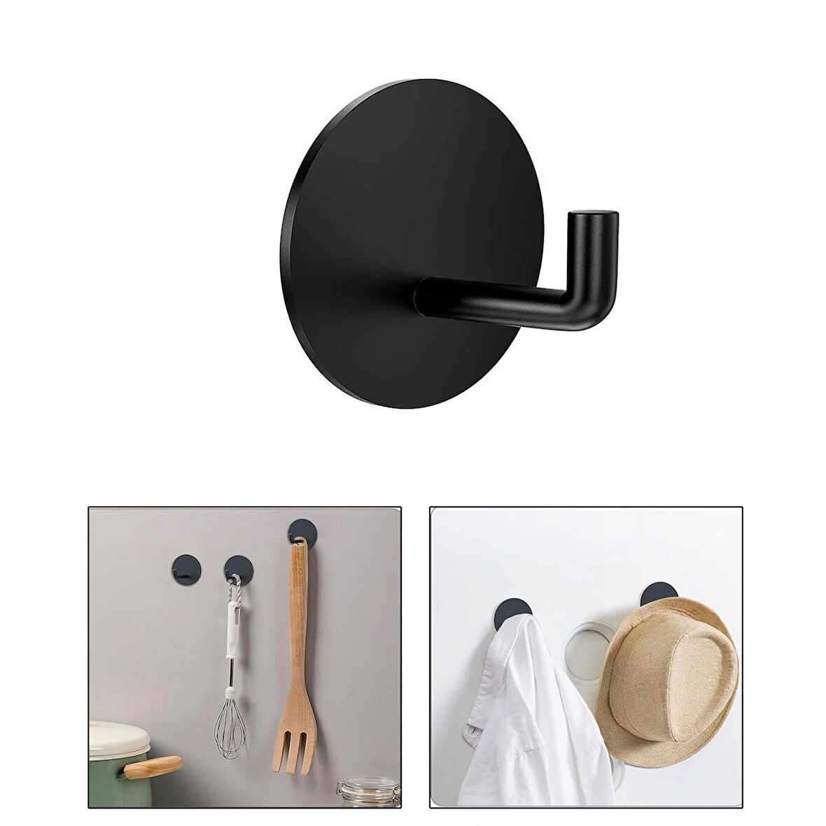 Microcase  Yapışkanlı  Paslanmaz Çelik Banyo Mutfak Eşya Havlu Vb Metal Askılık Yuvarlak Tasarım - SİYAH AL4935 1 Adet