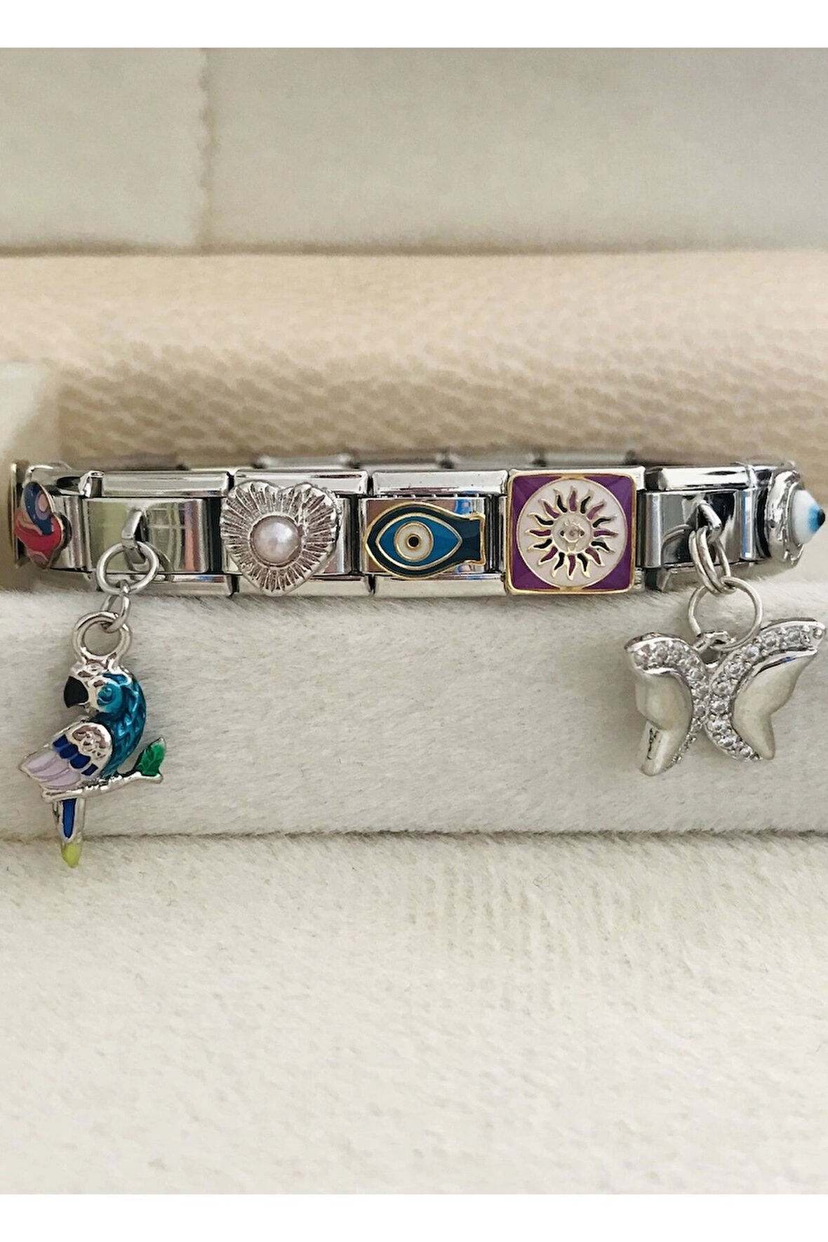 Tamamen Figür Charmlı Italyan Çelik Bileklik 18 cm Uzunluk