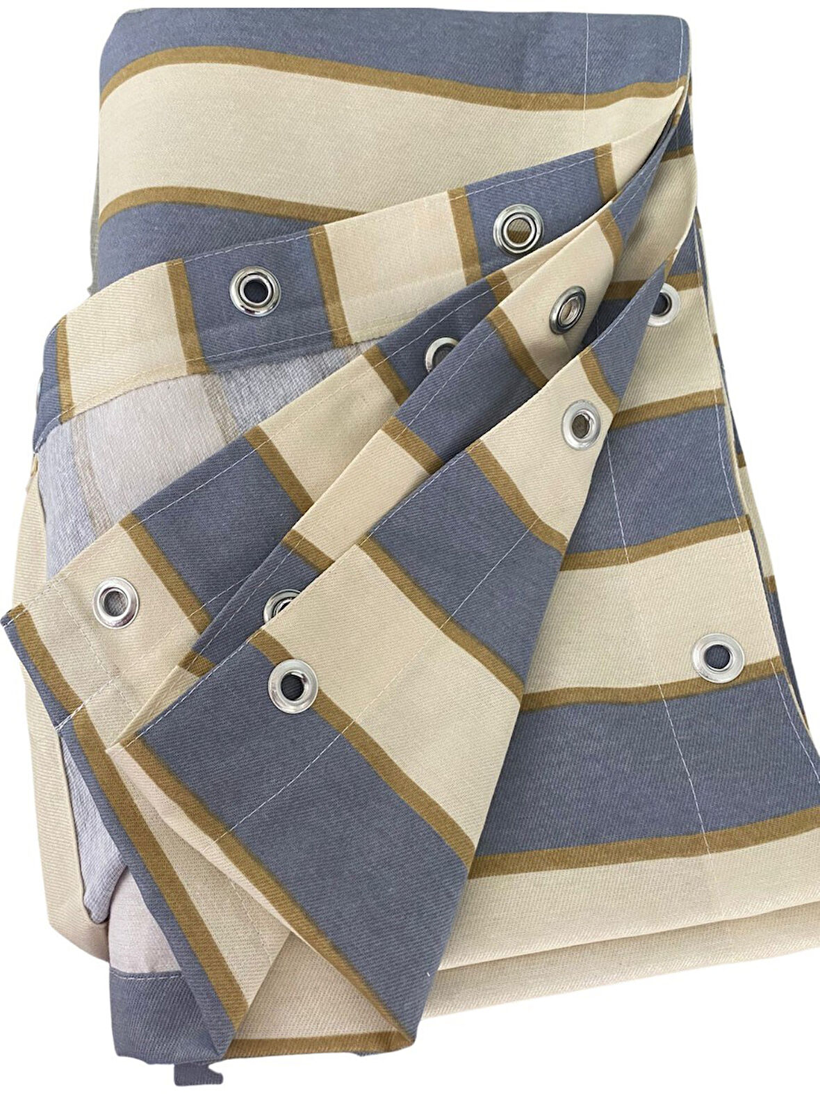 CEYLAN Home Balkon Perdesi Kuş Gözü Ölçü Seçenekli Gri Krem Çizgili