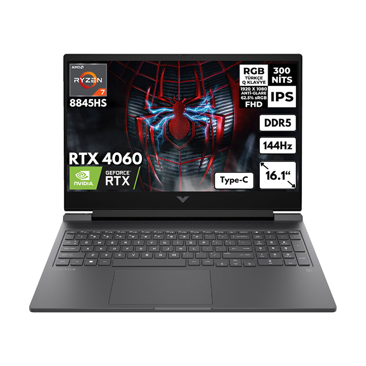 HP Victus 16-S1010NT 7 8845HS 8-GBDDR5 1 TBSSD RTX4060 (8GB) 16.1" FHD 144Hz Windows 11 Home Gaming Notebook 9Z790EAHMF41