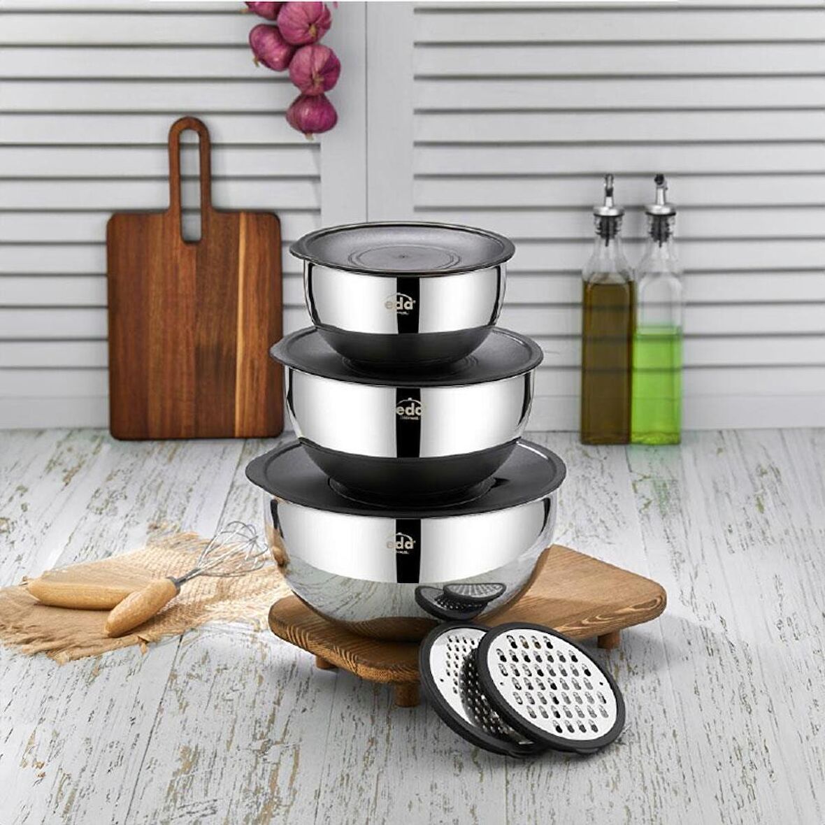 Eda Çelik 9 Parça Rendeli Saklama Kabı Seti 16-20-24 cm