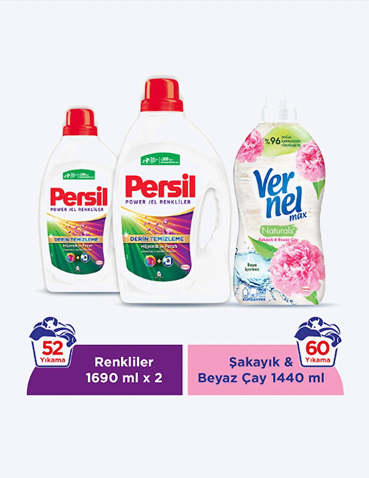 Persil Power Jel Color Renkliler İçin Sıvı Deterjan 2x2145 ml 33 Yıkama & Vernel Max Şakayık&Beyaz Çay Yumuşatıcı 1440 ml 