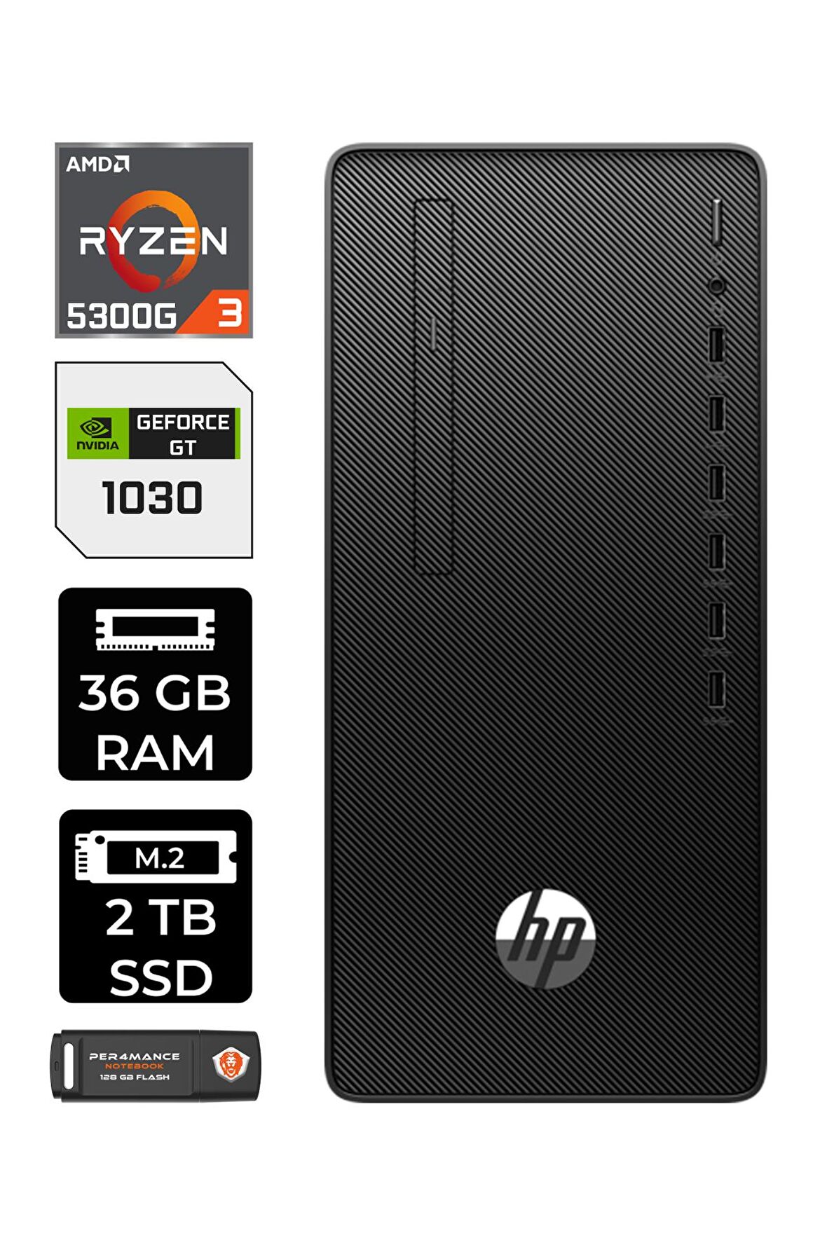 HP 295 G9 RYZEN 3 5300G 36GB RAM 2TB SSD GT1030/4GB FDOS 6D391EA MASAÜSTÜ PC & PER4 BELLEK