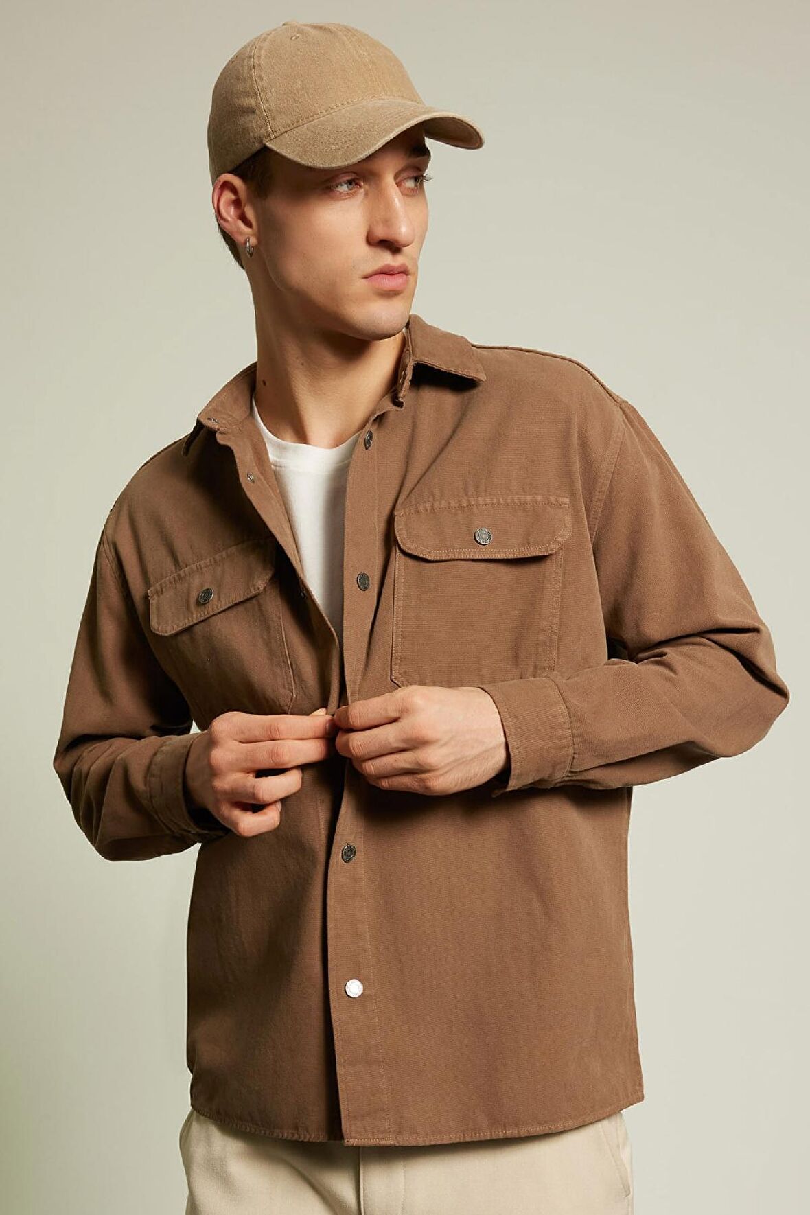 DeFacto 	Relax Fit Polo Yaka Çıtçıt Kapamalı Cepli Kanvas Gömlek Ceket A8182AX23WNBN311