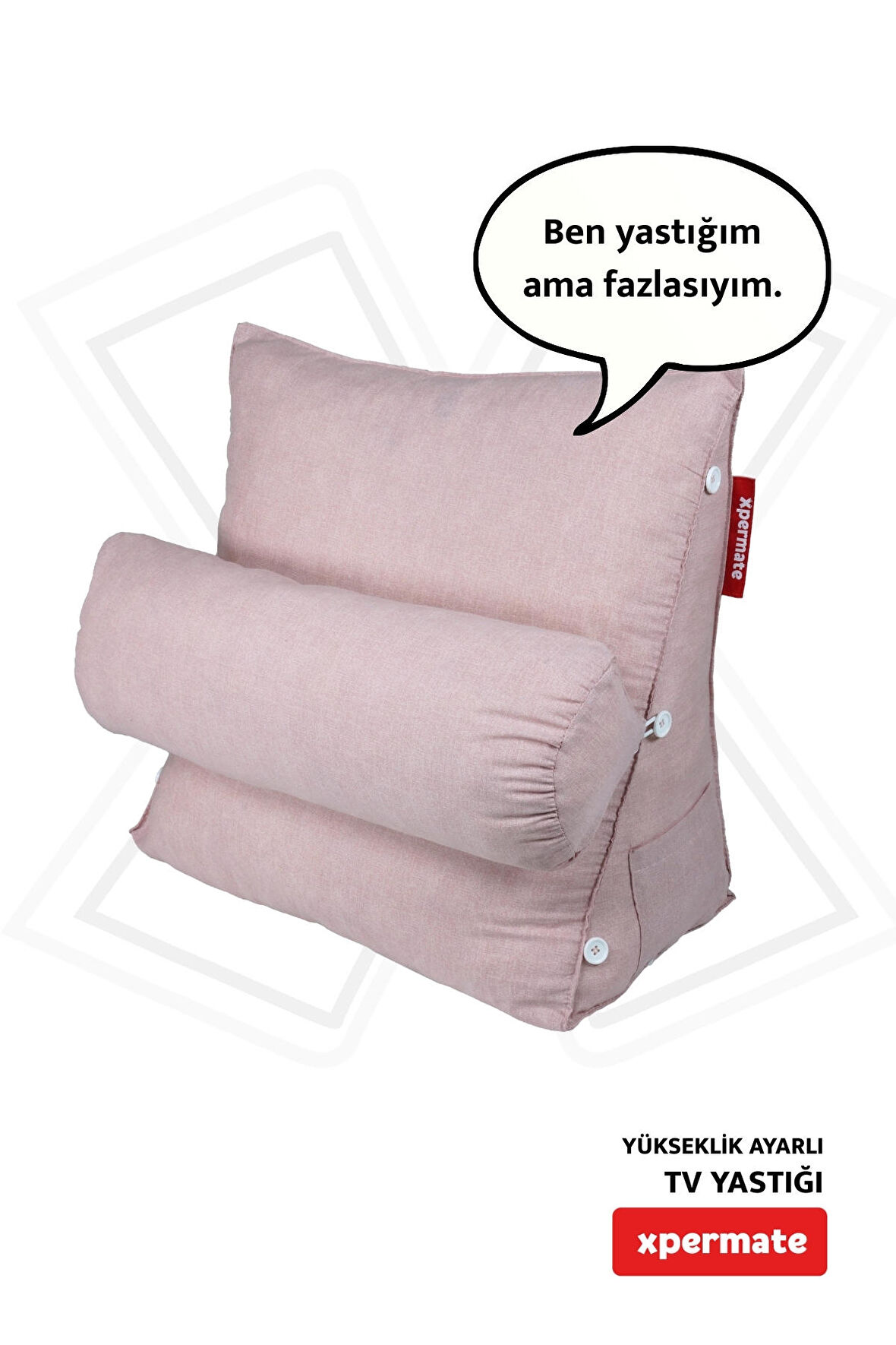 XPERMATE Yükseklik Ayarlı TV ve Kitap Okuma Yastığı Bel, Sırt ve Boyun Desteği Pembe