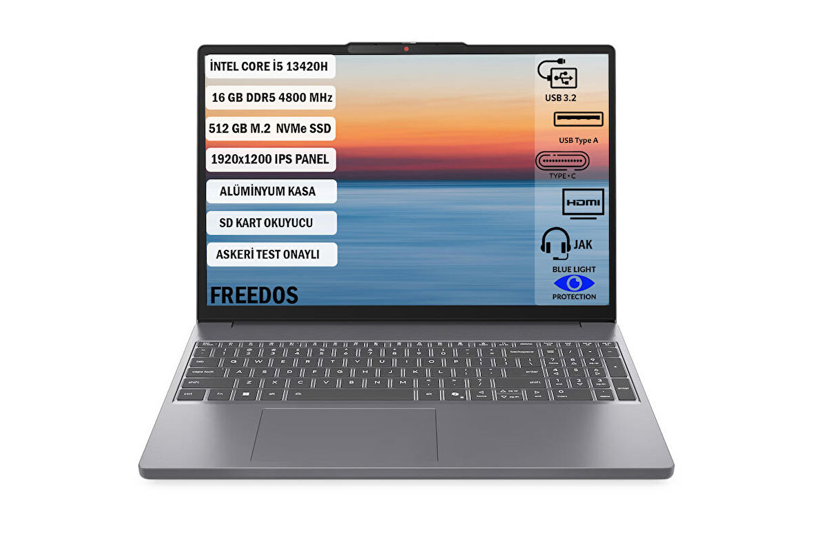 Lenovo Ideapad Slim3 IntelCore I5 13420H 16GB 512GB SSD Freedos 15.3" Wuxga 83K1004ETR+165