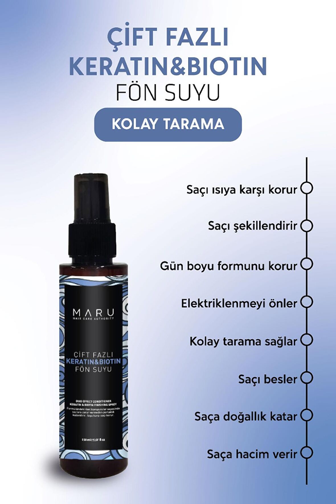 Maru Keratin &biotin Isı Koruyucu Kolay Tarama Ve Saç Şekillendirici Spreyi 150 ml