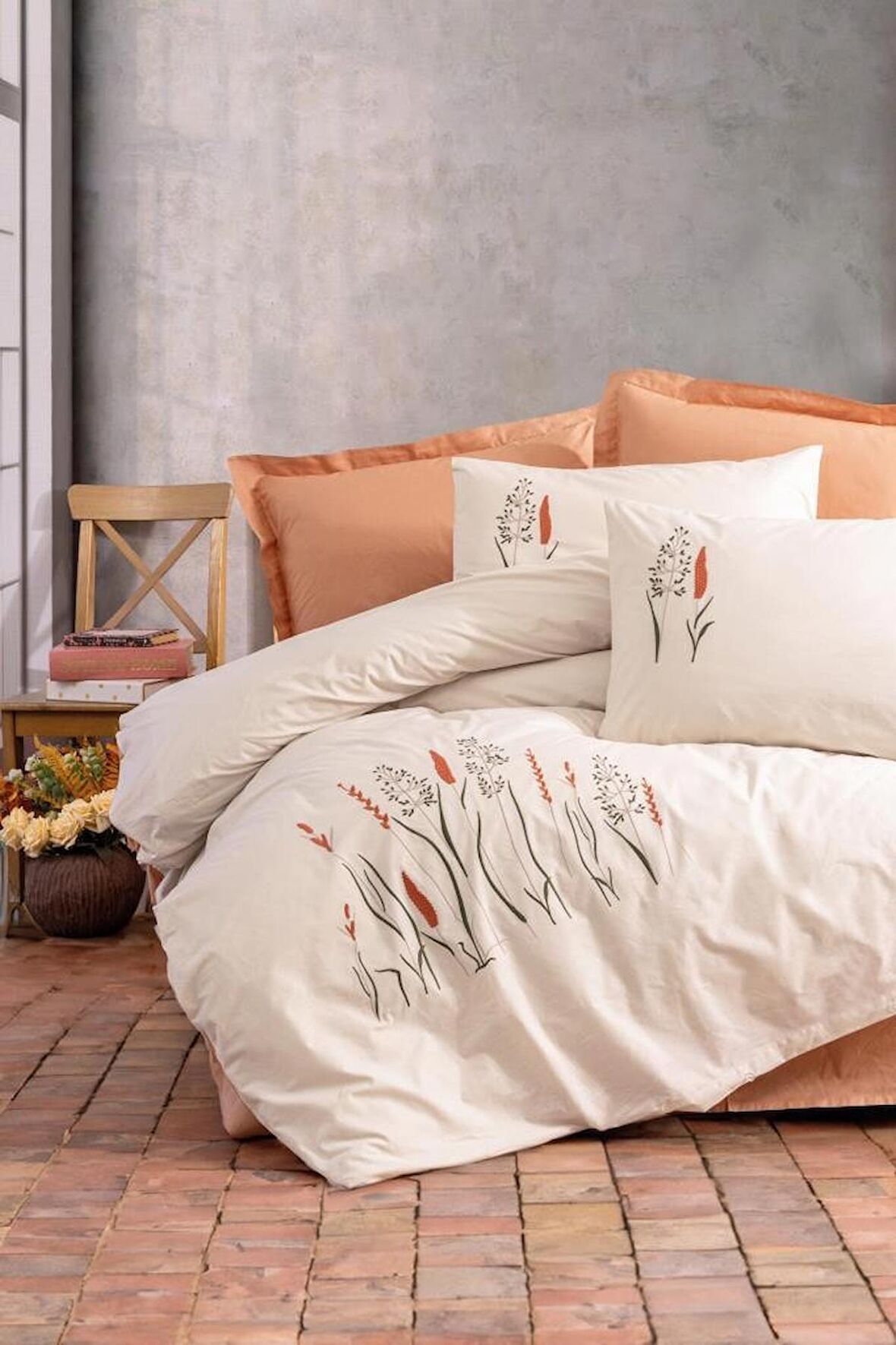 Cotton Box Brode Ranforce Çift Kişilik Nevresim Takımı Maia Karamel