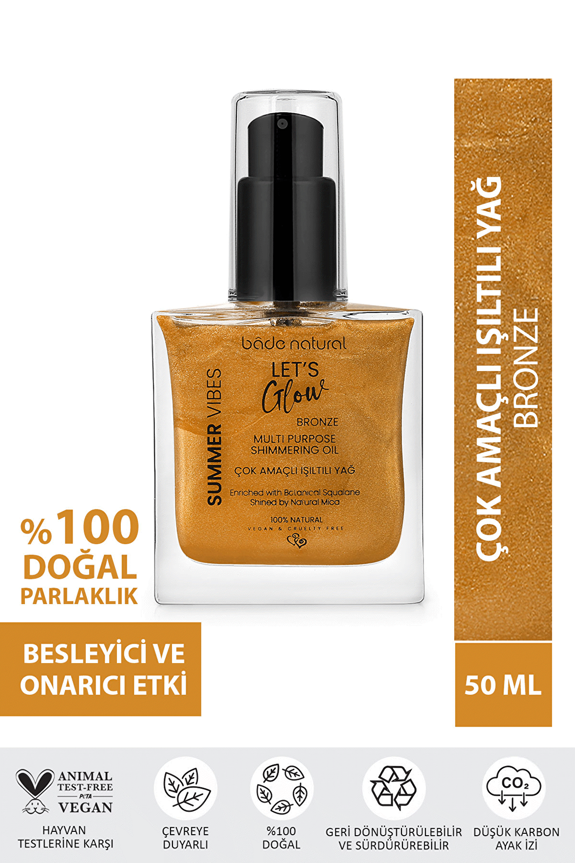 Bade Natural Nemlendirici Işıltılı Bronze Çok Amaçlı Vücut Yağı 50 ml