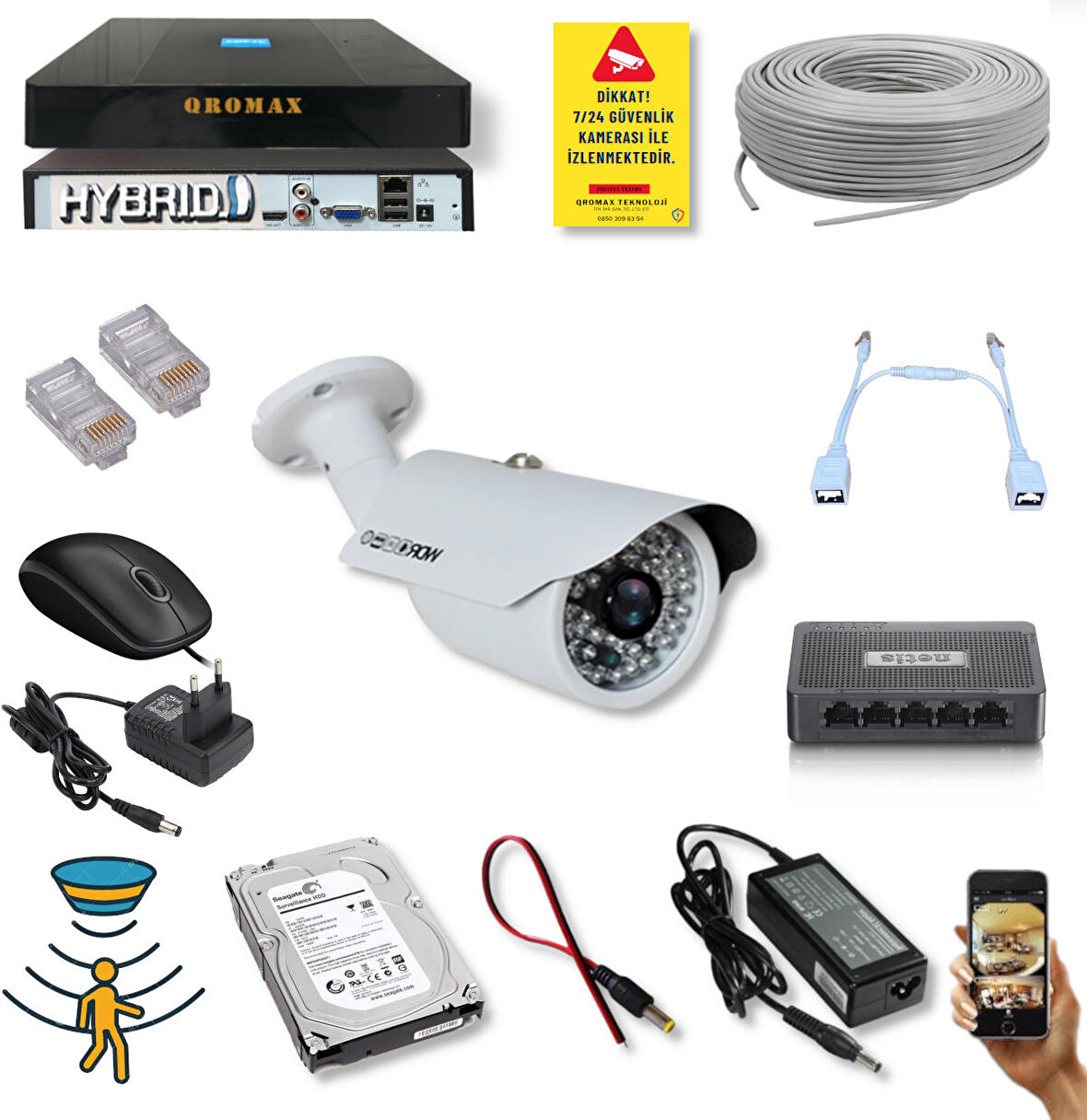 1 Kameralı Set - 5 Mp 1940P Sensör 6 Megapiksel Sony Lens Metal Kasa Ip Güvenlik Kamerası Seti